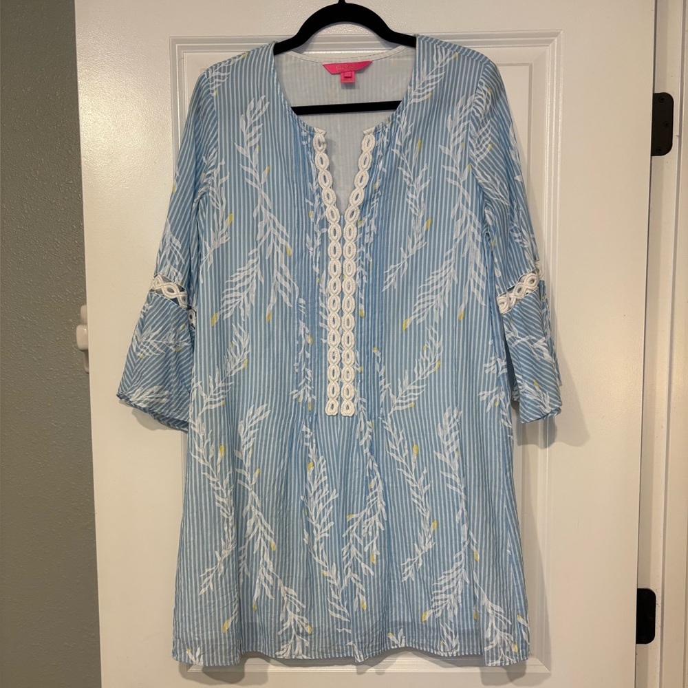 Lilly PulitzerHollie Tunic Dress Zanzibar Blue Open Coral